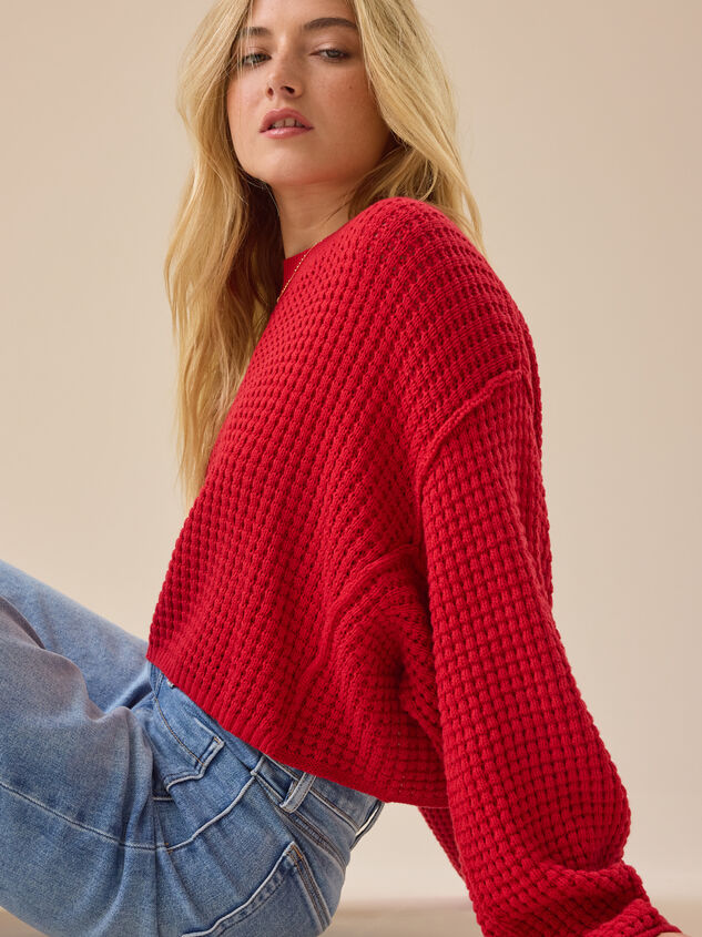 Makayla Waffle Cropped Sweater Detail 4 - TULLABEE