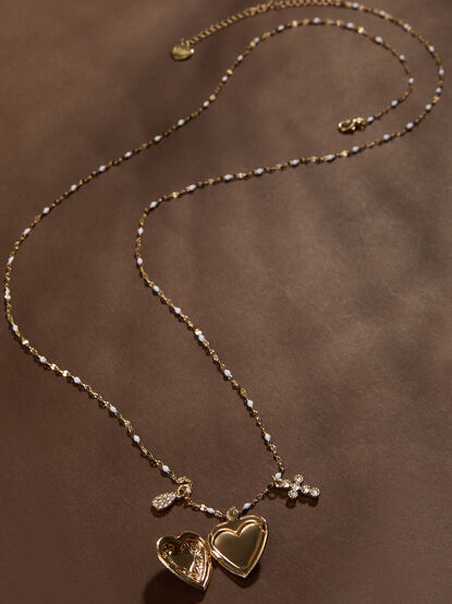 Elowen Dot Chain Long Locket Necklace - TULLABEE