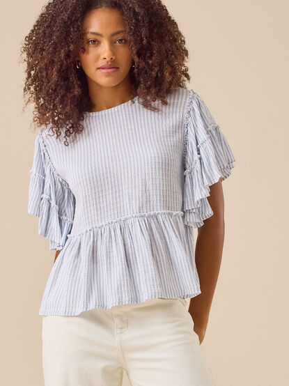Delilah Striped Flutter Sleeve Top - TULLABEE