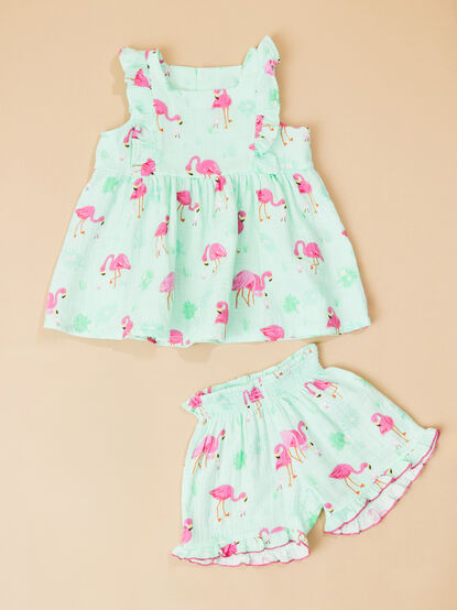 Franny Flamingos Square Neck Ruffle Set - TULLABEE