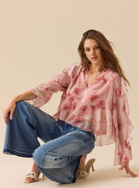 Kaia Floral Chiffon Ruffle Top - TULLABEE