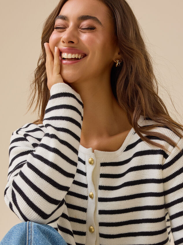 Cecilia Stripe Cardigan Detail 3 - TULLABEE