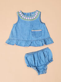 Angie Denim Flower Pinafore Set by Mud Pie - TULLABEE
