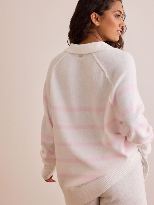 Cozy Compass Striped Collared Pullover Detail 5 - TULLABEE