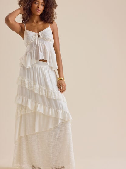 Evangeline Asymmetrical Tiered Maxi Skirt - TULLABEE