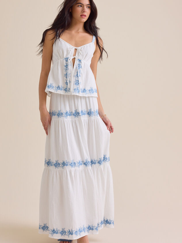 Addy Tie Front Embroidered Tank Detail 2 - TULLABEE