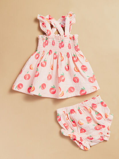 Ellen Peach Smocked Dress and Bloomer Set - TULLABEE