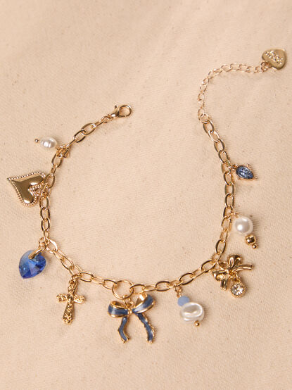 Blue Bow Charm Dangle Bracelet - TULLABEE
