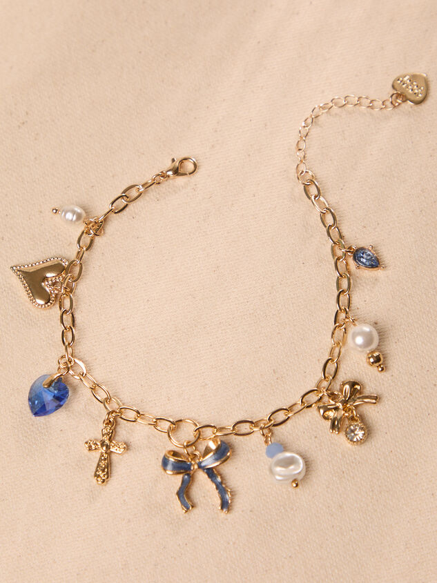 Blue Bow Charm Dangle Bracelet - TULLABEE