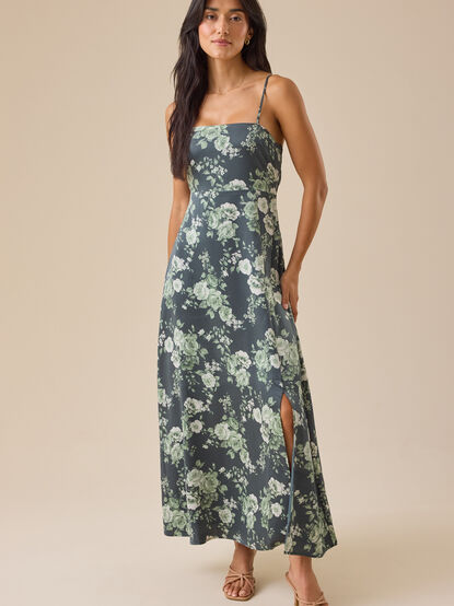 Reagan Floral Satin Midi Dress - TULLABEE