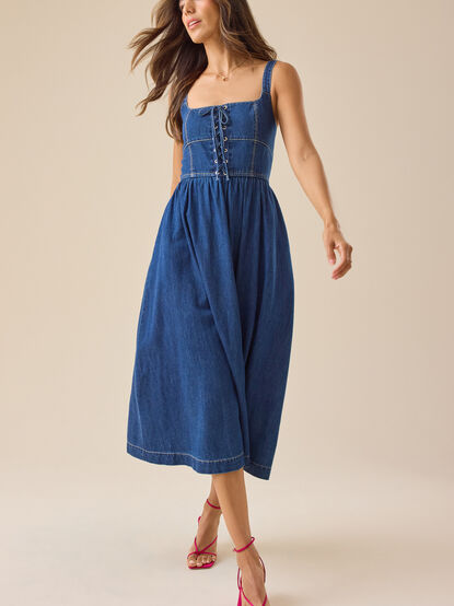 Quinlan Denim Midi Dress - TULLABEE