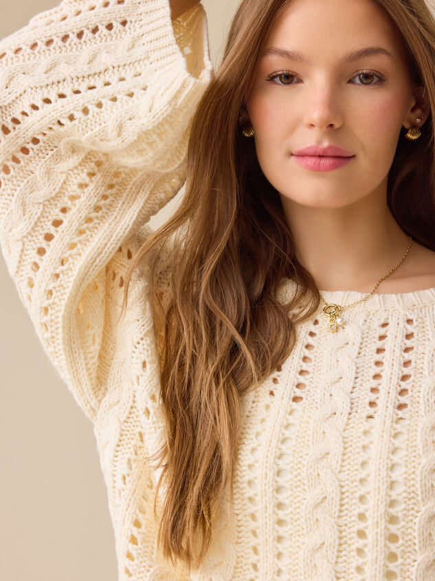 Milly Open Weave Cable Knit Sweater Detail 3 - TULLABEE