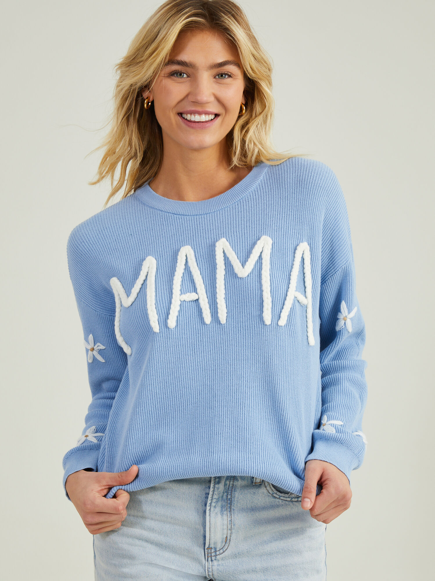 Mama in a top stitch sweater