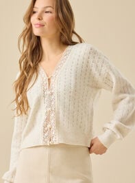 Alayah Pointelle Lace Trim Cardigan Detail 3 - TULLABEE