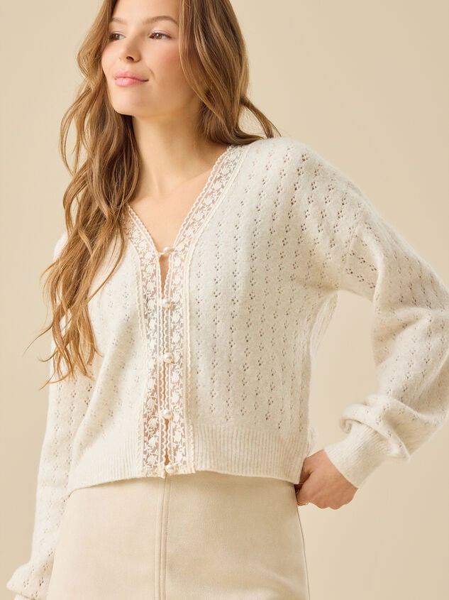 Alayah Pointelle Lace Trim Cardigan Detail 3 - TULLABEE