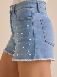 Jensine Pearl Denim Shorts Detail 4 - TULLABEE