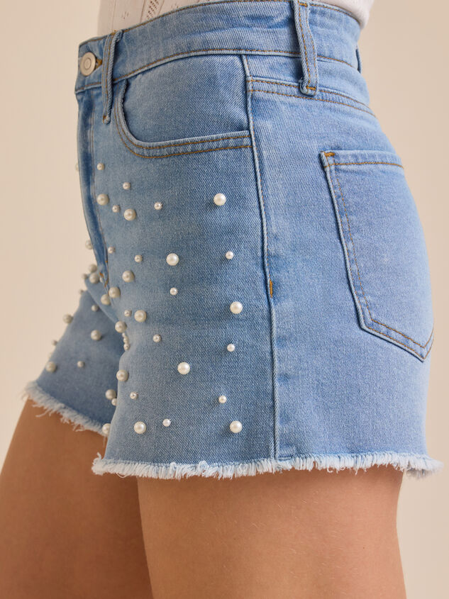 Jensine Pearl Denim Shorts Detail 4 - TULLABEE