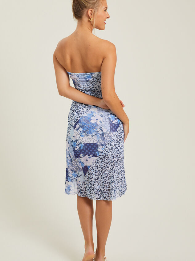 Jasmine Midi Patchwork Strapless Dress Detail 4 - TULLABEE