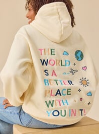The World is Better Hoodie Detail 6 - TULLABEE
