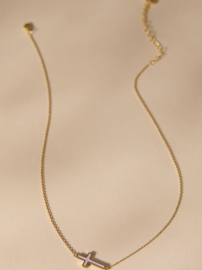 18K Gold Pink Cross Necklace - TULLABEE