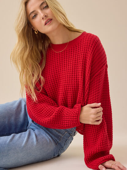Makayla Waffle Cropped Sweater - TULLABEE