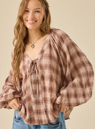 Sallie Plaid Lace Up Blouse - TULLABEE