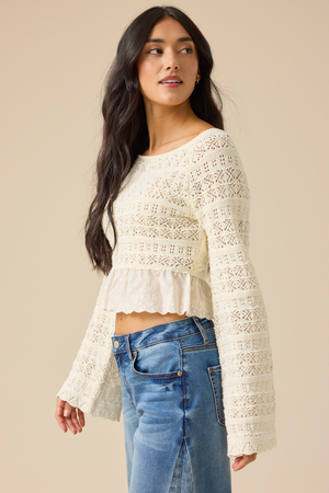 Asha Pointelle Peplum Sweater - Altar'd State - 