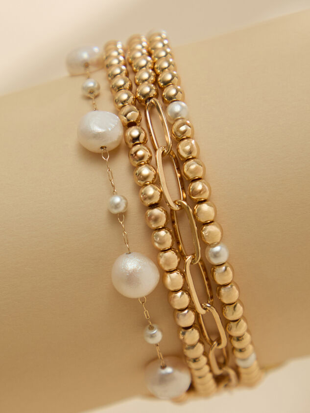 Beaded Gold Pearl Smart Watch Band Detail 2 - TULLABEE