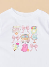 Kindergarten Doodle Bow Tee Detail 2 - TULLABEE