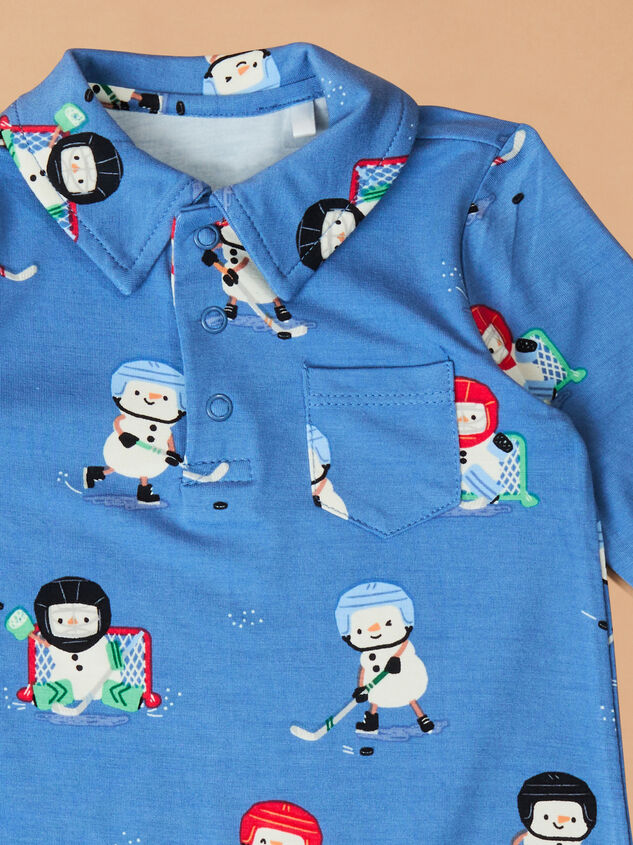 Hockey Snowman Polo Romper Detail 2 - TULLABEE