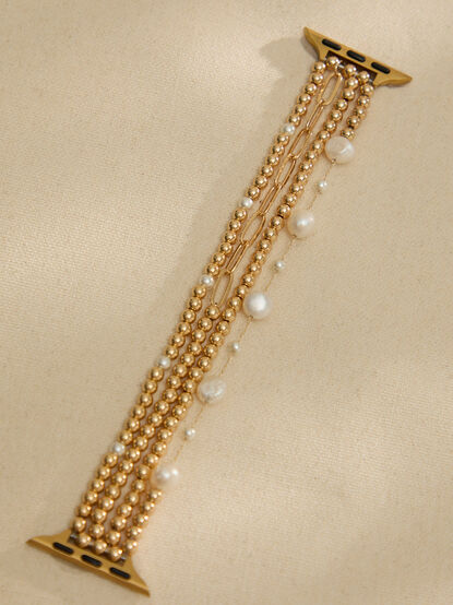 Beaded Gold Pearl Smart Watch Band - TULLABEE