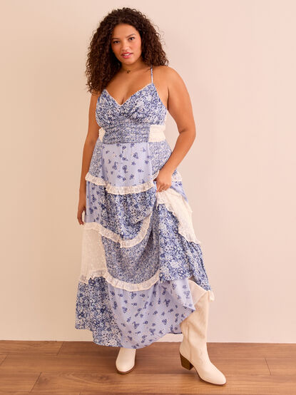 Aderny Patchwork Floral Maxi Dress - TULLABEE