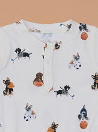 Sporty Pup Henley Romper Detail 2 - TULLABEE