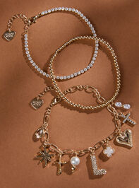 Bubble Monogram Charm Bracelet Set - L Detail 2 - TULLABEE
