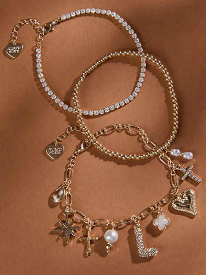 Bubble Monogram Charm Bracelet Set - L - TULLABEE