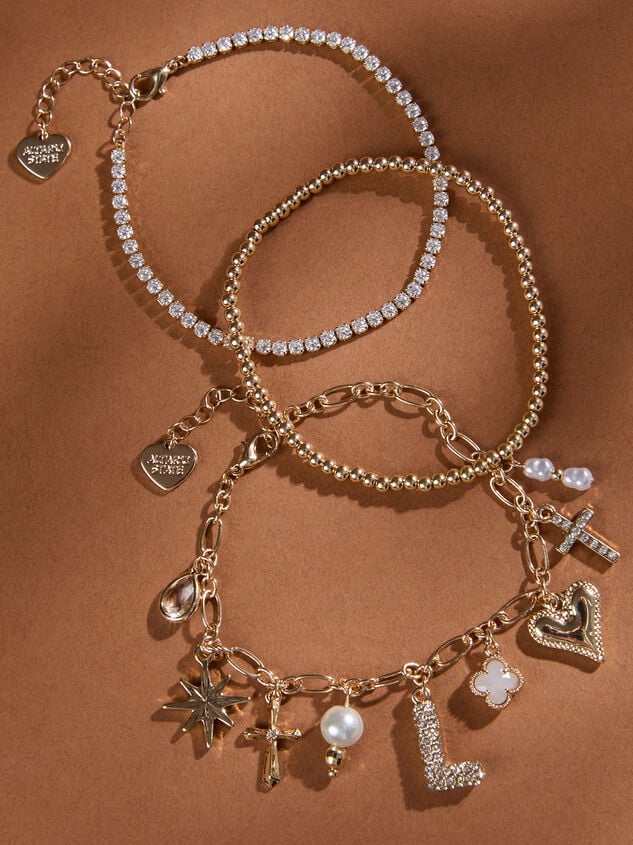 Bubble Monogram Charm Bracelet Set - L Detail 2 - TULLABEE