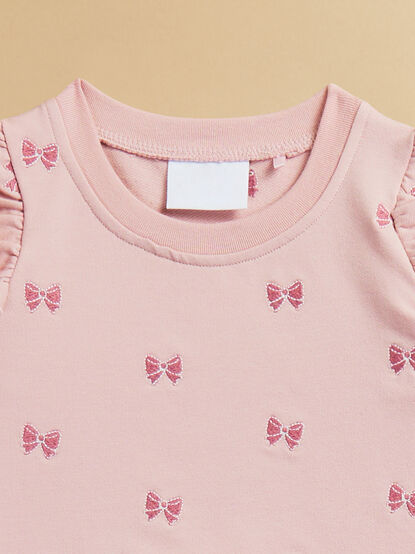 Mia Embroidered Bows Sweatshirt and Jogger Set - TULLABEE