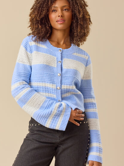 Harbor Stripe Textured Cardigan - TULLABEE
