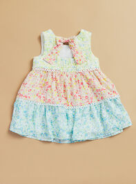 Emmie Floral Color Block Toddler Dress Detail 2 - TULLABEE