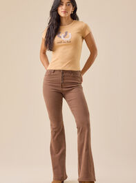 Reagan High Rise Brown Flare Pants - TULLABEE
