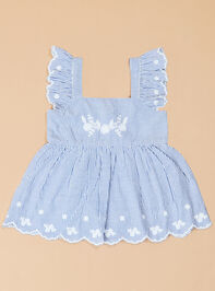 Jane Striped Floral Embroidered Dress Detail 2 - TULLABEE