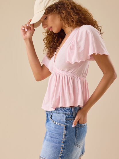 Millicent Lace Trim Peplum Top - TULLABEE