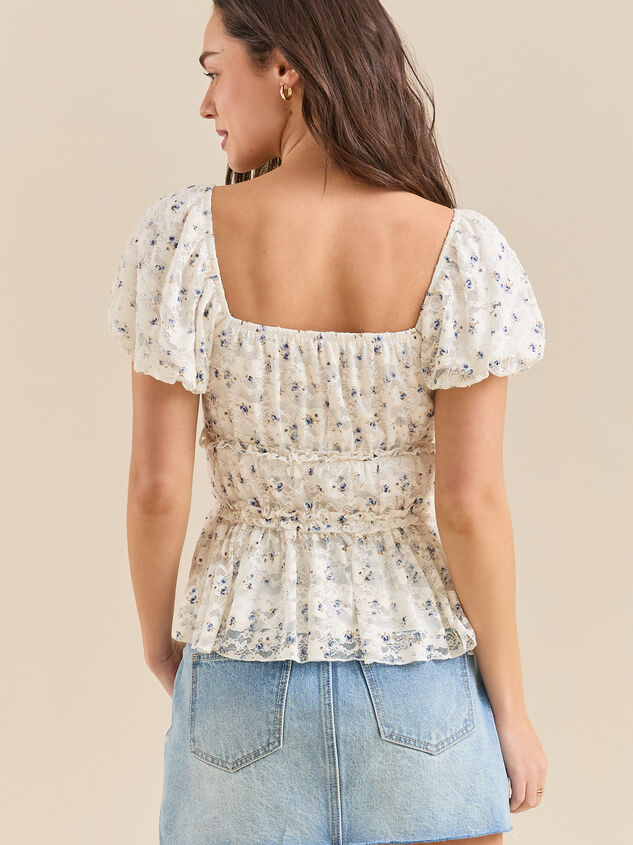 Rylie Printed Lace Babydoll Top Detail 4 - TULLABEE