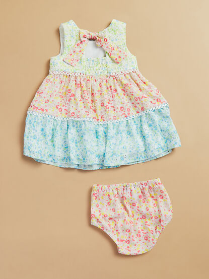 Emmie Floral Color Block Baby Dress and Bloomer Set - TULLABEE