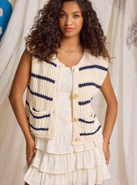 Nancy Striped Gold Button Up Vest Detail 2 - TULLABEE