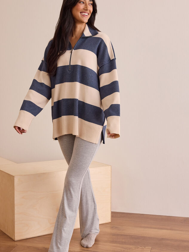 Varsity Charm Striped Quarter Zip Detail 3 - TULLABEE