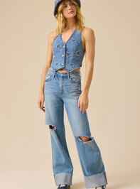 Emilie Star Denim Halter Tank Detail 4 - TULLABEE