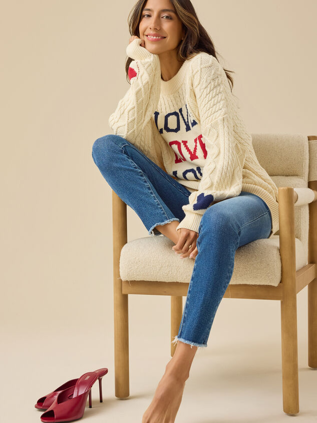Love Cable Knit Pullover Detail 2 - TULLABEE