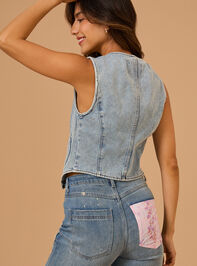 Mia Heart Pocket Denim Vest Detail 5 - TULLABEE