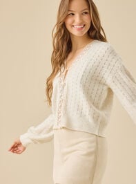 Alayah Pointelle Lace Trim Cardigan Detail 4 - TULLABEE
